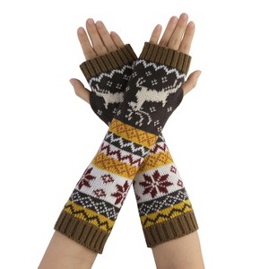 Allegra K Women's Winter Fingerless Thumbhole Elbow Length Knitted Gloves Arm Warmer - 1 of 4