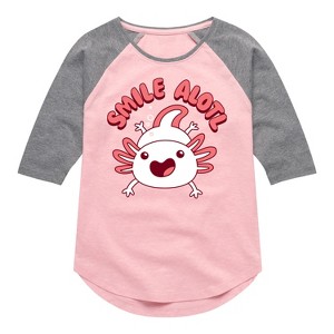 Girls' - Instant Message - Smile Alotl Shirt Tail Raglan Graphic T-shirt - 1 of 4