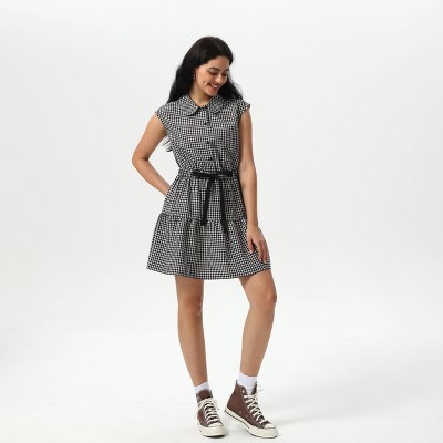 Женские платья Wild Fable Women's Mini Cap Sleeve Elastic Waistband Mini Dress - Wild Fable™ Black Gingham S — фото 3