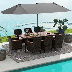 Costway 11 PCS Patio Dining Set with 15ft Double-Sided Patio Umbrella (Base Included) Beige/Coffee/Navy/Orange/Wine/Grey - 1 of 4