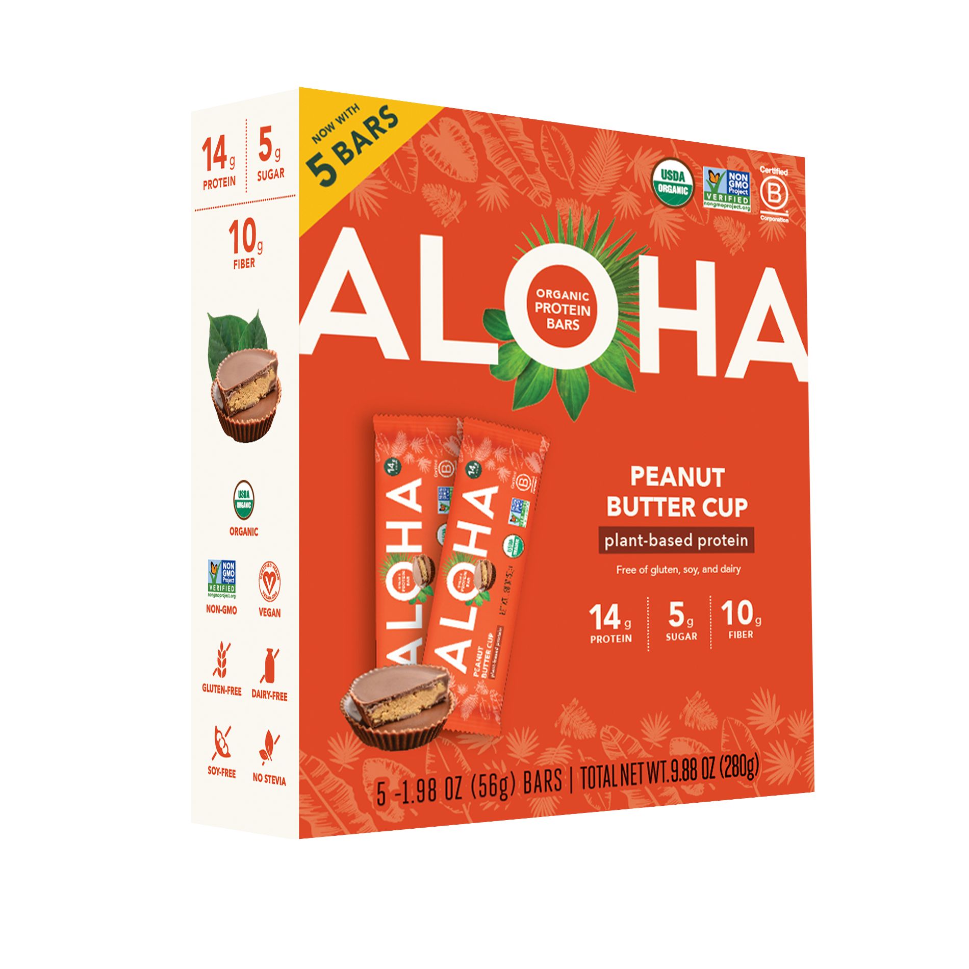 ALOHA Peanut Butter Cup Protein Bars - 9.88oz/5ct
