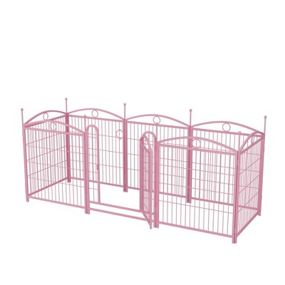 Bencmate Pet Crates and Houses and Pens 8 Panel Metal Dog Playpen with Doors for Indoor Outdoor Yard Living Room, Pink, 52"*52"*32"