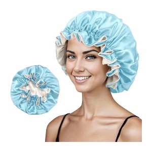 Anna-Kaci Satin Sleep Bonnet Double Layer Ruffled Edge Reversible Silky Cap - 1 of 4