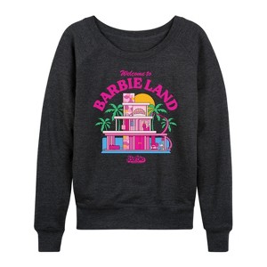 Women's - Barbie - Welcome To Barbie Land Lightweight French Terry Wide Neck Long Sleeve Shirt - 1 of 4