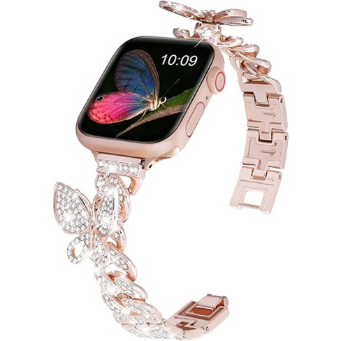Worryfree Gadgets Apple Watch Band 42mm 44mm 45mm 49mm Stainless Steel  Iwatch Bands With Bling Rhinestones For Series 8 7 6 5 4 3 2 1 Se, Rose  Pink : Target