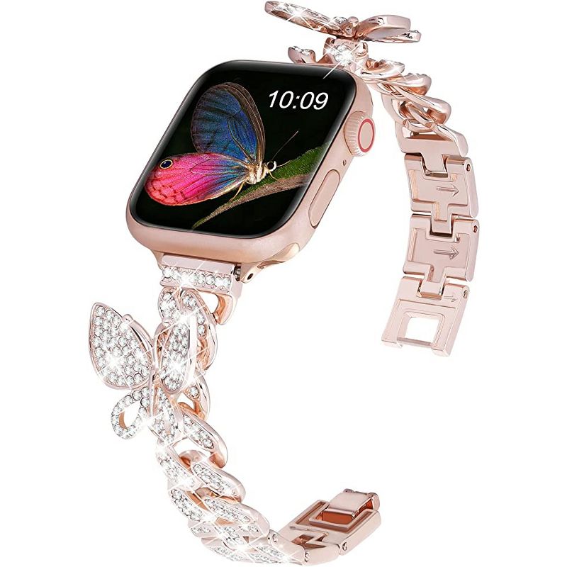 Worryfree Gadgets Apple Watch Band Stainless Steel iWatch Fashion Bands with Bling Rhinestones for Series 8 7 6 5 4 3 2 1 SE, 1 of 5