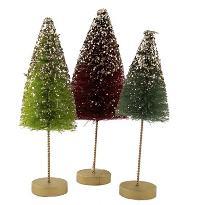 Christmas 9.5" Jewel-Tide Long Stem Trees Glittered Bottle Brush  -  Decorative Figurines