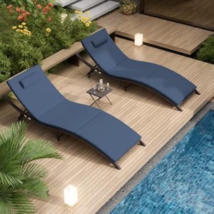 ALAULM Patio Chaise Lounge Set Outdoor Lounge Chair, Rattan Reclining Chair Adjustable Backrest, Pool Sunbathing Recliners with Folding Table - 1 of 4