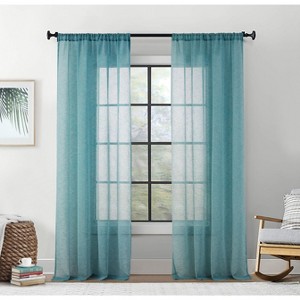 HLC.ME Penelope Faux Linen Textured Privacy Sheer Light Filtering Rod Pocket Curtains Panels, Set of 2 - 1 of 4