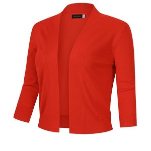 Women’s 3/4 Sleeve Cropped Cardigan Sweaters Open Front Knit Short Bolero Shrugs - 1 of 4
