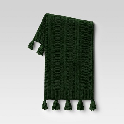 Chunky Knit Striped Throw Blanket with Tassels Dark Green - Threshold™
