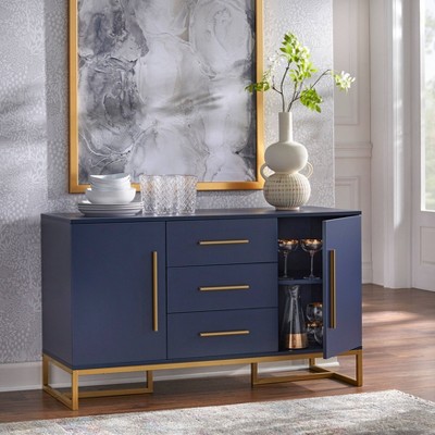 Indigo Blue MDF Sideboard with Gold Metal Legs