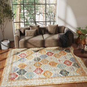 LOVEVOOK Checkered Area Rugs, Washable Area Rug for Living Room Bedroom, Modern Indoor Carpet, Beige Geometric Diamond Carpet - 1 of 4