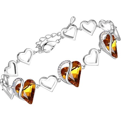 Adjustable Infinity Heart Bracelet with Birthstone - Silver Tone Link Chain Gift for Her