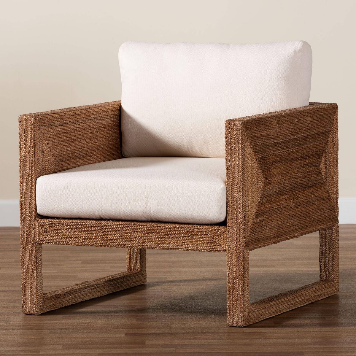 bali & pari Helina Seagrass and Acacia Wood Arm Chair Bleached Light Brown - thumbnail 10