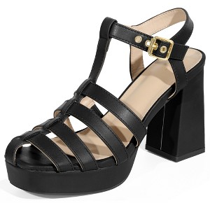 Allegra K Women's Platform Square Toe T-Strap Chunky Heel Sandals - 1 of 4