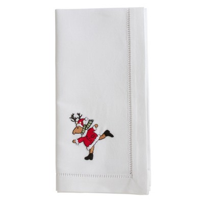 Saro Lifestyle Christmas Table Napkins With Embroidered Running Reindeer Design (Set of 6)