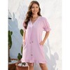 Womens V Neck Summer Dress Front Tie Detail Ruffle Trim Tunic Dress Ruffled Short Sleeve Pleated Pullover Sundress - Pink,M - 4 of 4