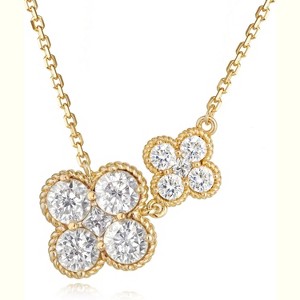 Birthstone Four Leaf Clover Necklace 14K Gold Plated CZ Flower Jewelry - 1 of 4