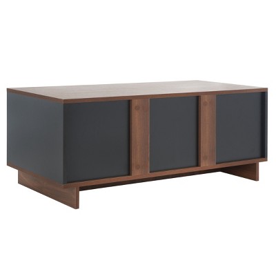 Walnut and Black Rectangular Industrial TV Stand