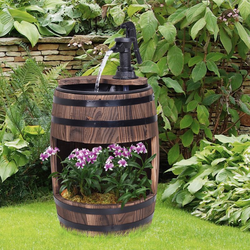 Outsunny 2-Tier Wooden Water Pump Fountain for Fun Garden Decor with Planting Flower Box Base, 2 of 9