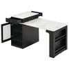Gulches 59.5" Black Kitchen Island - Extendable Dining Table, Double-Sided Storage, Power Outlet, Faux Marble Top - 3 of 4