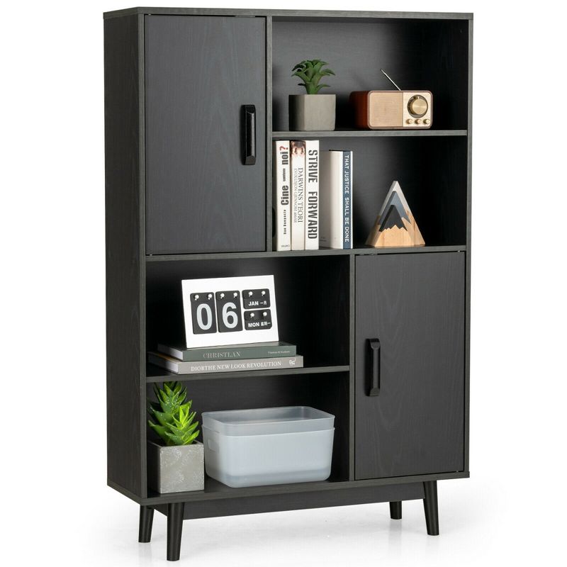 Costway Sideboard Storage Cabinet Bookshelf Cupboard w/Door Shelf Black / White / Espresso, 1 of 13