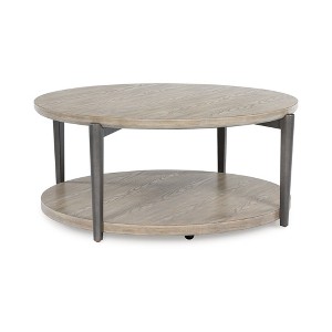 Signature Design by Ashley Dyonton Round Coffee Table with Wheels, Light Grayish Brown - 1 of 4