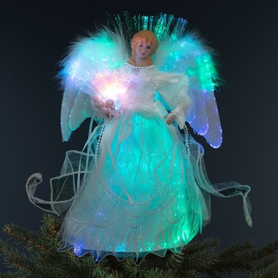 12" White Fiber Optic Angel Christmas Tree Topper with Dove