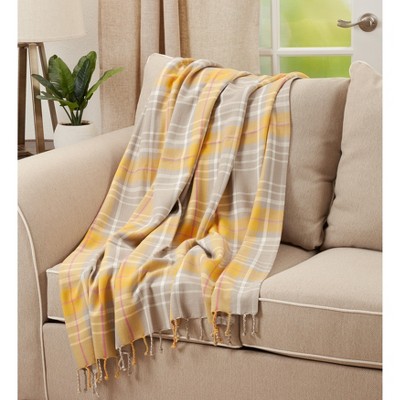 Cozy Classic 50x60 Cotton Plaid Throw in Grey, Yellow, and Red