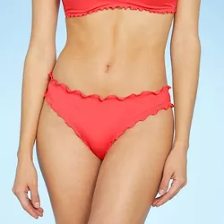 Berry Stripe Print ruffled cheeky Shade & Shore women's Bikini BOTTOM ONLY 