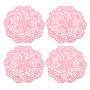 Unique Bargains Handmade Crochet Round Lace Placemats with Floral Patterns for Wedding Party - 1 of 4