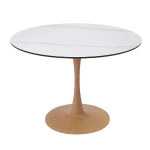 LeisureMod Bristol Round Dining Table with MDF Top and Natural Wood Steel Pedestal Base for Modern Kitchen and Dining Room - 1 of 4