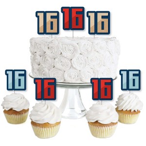 Big Dot of Happiness Boy 16th Birthday - Dessert Cupcake Toppers - Sweet Sixteen Birthday Party Clear Treat Picks - Set of 24 - 1 of 4