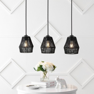 Ibiza Island Black Woven Rope and Metal 3-Light LED Pendant