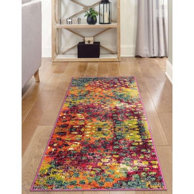 Colorful Abstract Synthetic Indoor Runner Rug
