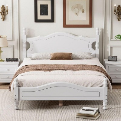 Streamdale Full Size Wood Platform Bed Frame,Retro Style Platform Bed with Wooden Slat Support,White
