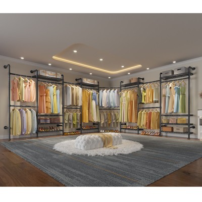 Black Industrial Pipe Wire Closet System with Adjustable Shelves