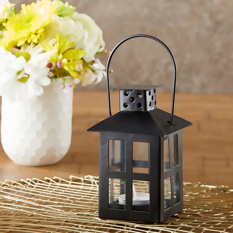 Kate Aspen Luminous Black Mini-Lantern Tea Light Holder with soy tealight, (Set of 4) | 14048BK, 3 of 7