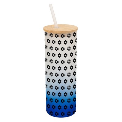 Elanze Designs Retro Happy Daisy Flower Pattern Wrap-Around Design 25 Ounce Frosted Gradient Glass On-The-Go Coffee Travel Skinny Tumbler Mug Cup,