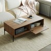 Tree city- 47" Wide Modern Golden Sandalwood Coffee Table with Slatted Door & Open Shelf Storage - 3 of 4