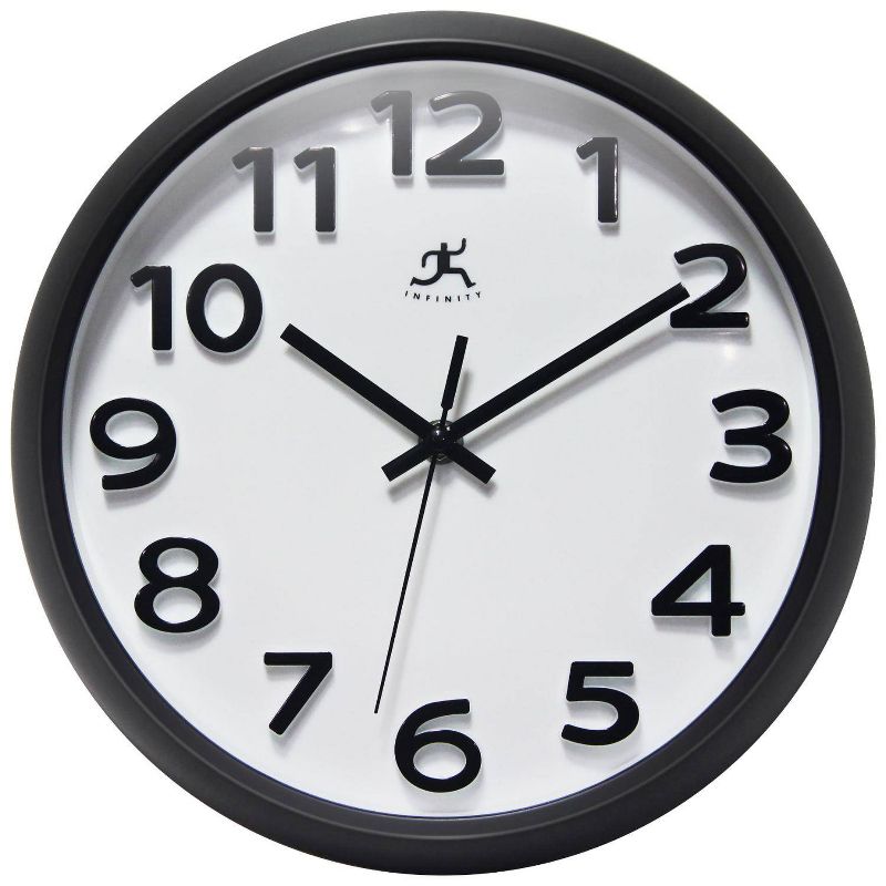 10.75&#34; Raised Numeral Wall Clock Black - Infinity Instruments, 1 of 7