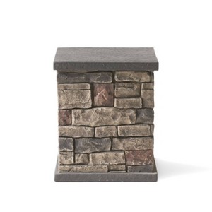 Chesney Outdoor Light Weight Concrete Square Tank Holder Side Table Stone Finish - Christopher Knight Home: Faux Stone, Rust-Resistant - 1 of 4