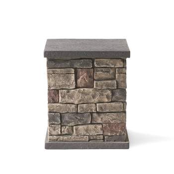 Chesney Outdoor Light Weight Concrete Square Tank Holder Side Table Stone Finish - Christopher Knight Home