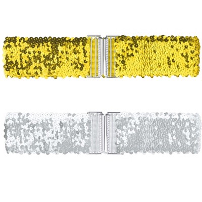 Allegra K Women's Halloween Wide Waist Belts Interlock Buckles Sequins Decor Stretchy Belts 2Pcs