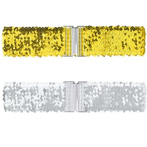 Allegra K Women's Halloween Wide Waist Belts Interlock Buckles Sequins Decor Stretchy Belts 2Pcs - 1 of 4