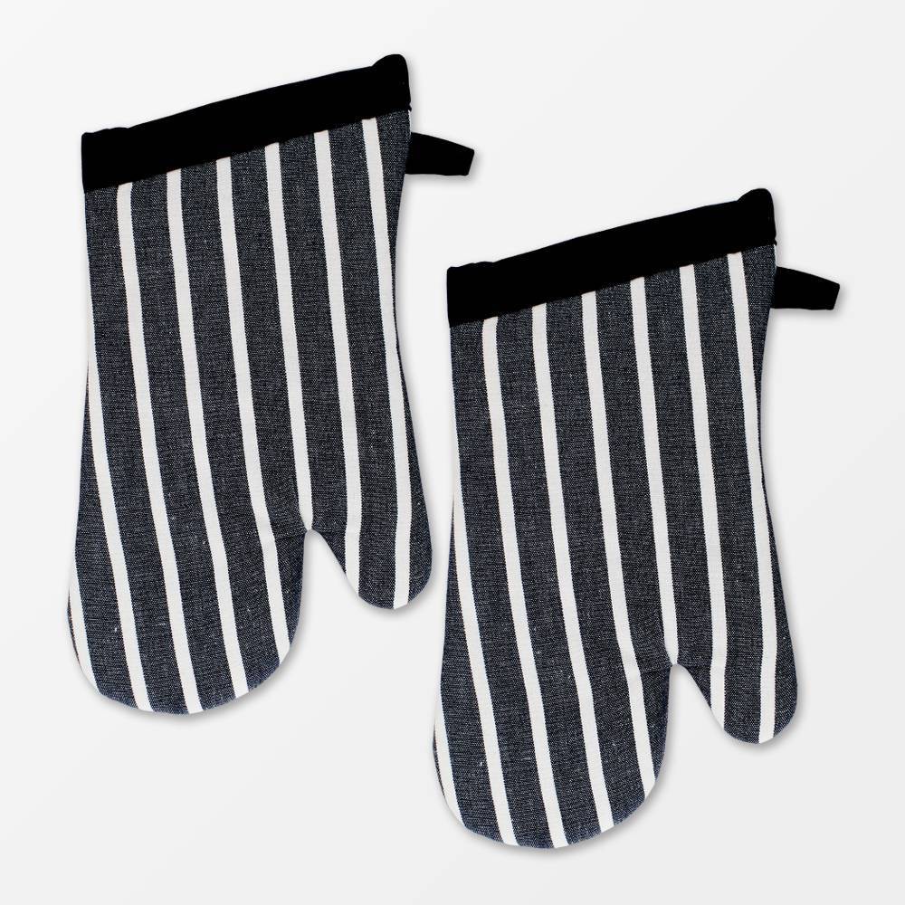 2pk Pinstripe Oven Mitt Black - MU Kitchen: Cotton Herringbone Kitchen Textiles, Heat Resistant Hot Pads