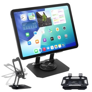 Vena For iPad Stand Tablet Stand for Desk, Bi-Fold Stand for iPad Holder Cellphone, Adjustable Aluminum Tablet Holder Stand Anti-Scratch Padding,Black - 1 of 4