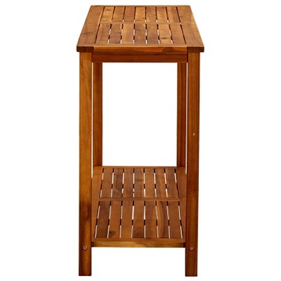 Solid Acacia Wood Patio Console Table with Storage Shelf