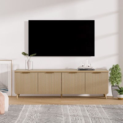 ChicFurnit Decorative Storage Cabinet Wavy Stripe Design with Golden Handles for Modern Living Room, Walnut, 59.1"*13.8"*17.7"